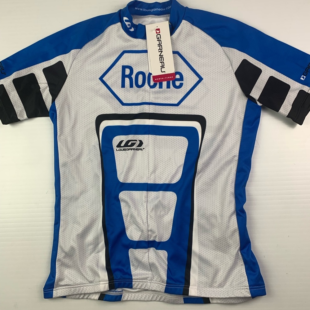 LOUIS GARNEAU Womens 1/2 Zip Short Sleeve Cycling Jersey Sz XL White/Blue/Black